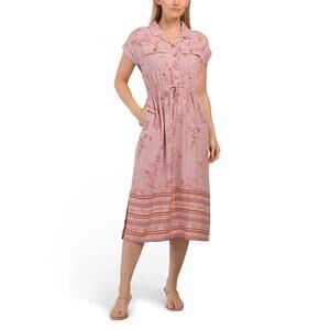 NWT Lucky Brand Women's Border Floral Print Button Front Shirt Midi Dress